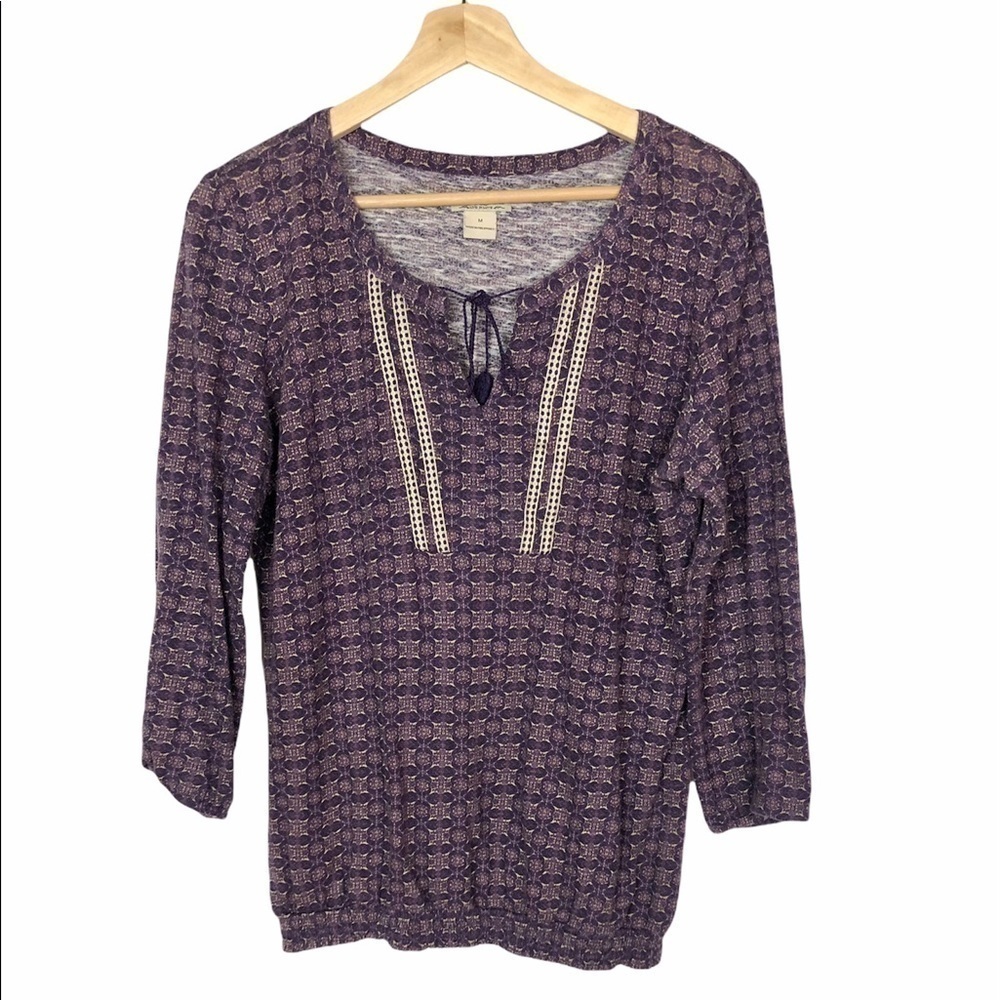 Lucky Brand Purple Elastic Waist‎ Long Sleeve Peasant Top M